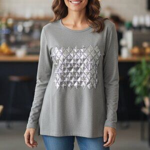 Golbary Sequin Embellished Sweater Women's XL Grey Long Sleeves Viscose Nylon